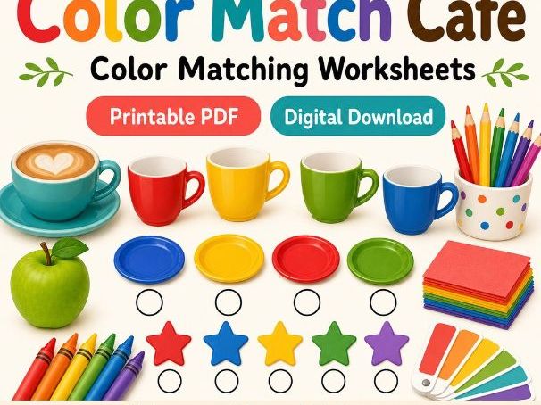 Color Match Cafe | Color Matching Worksheets | Printable PDF | Digital Download