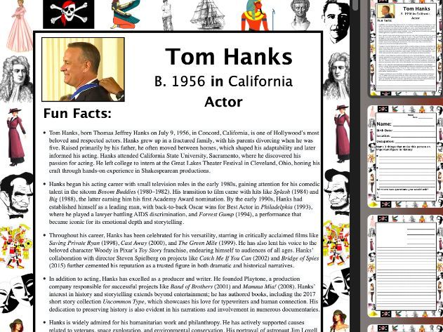 Tom Hanks PACKET & ACTIVITIES, Important Historical Figures Series ...