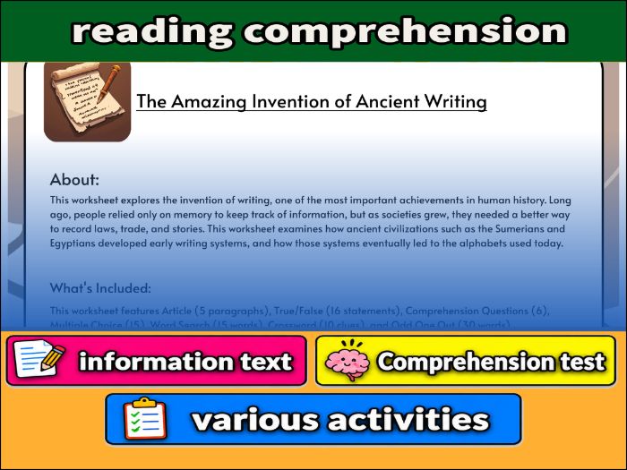 The Amazing Invention of Ancient Writing- Reading Comprehension & Activities