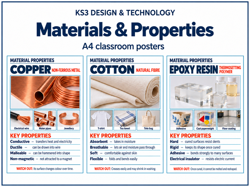 KS3 D&T Materials & Properties Posters | Estate Agent Window Display