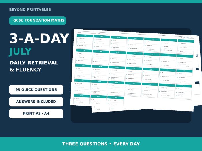 GCSE Foundation One-Mark Skills 3-a-Day July | Daily Retrieval | Answers