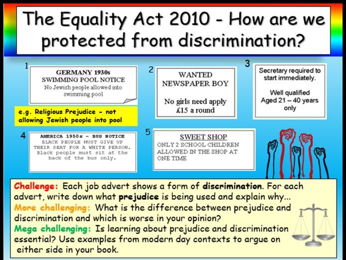 The Equality Act 2010 + Discrimination PSHE