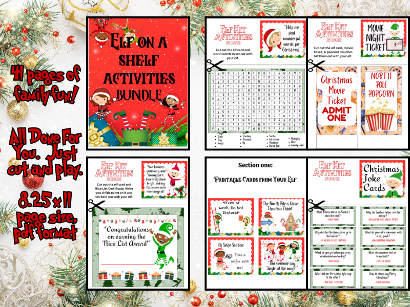 Elf on a Shelf Activities Bundle For 2-4th Grade. 41 pages of Elf'en' Trouble. DFY just print