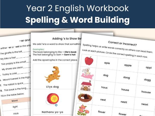 Year 2 English Workbook | Spelling and Word Building | Homophones, Suffixes and Apostrophes