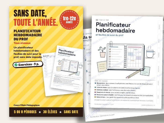 FREE French Teacher Weekly Planner & Record Sheets Undated | Planificateur