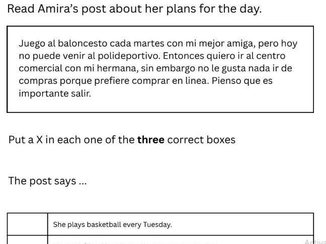 3 Edexcel GCSE Spanish foundation reading question 2 style tasks