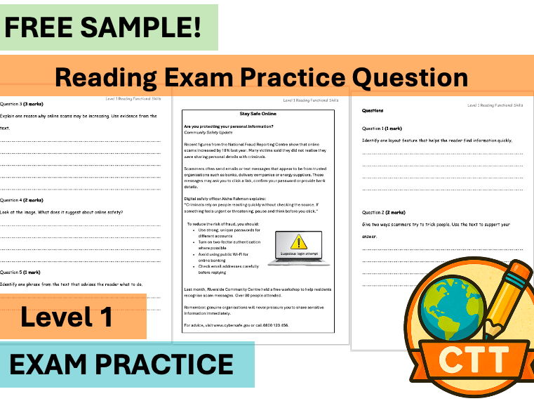 FREE Level 1 English Functional Skills Reading Practice – 1 Paper + Answers