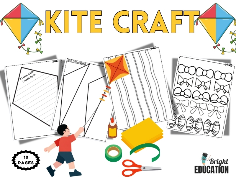 Kite Craft Coloring and Writing Template – End of Year Activity