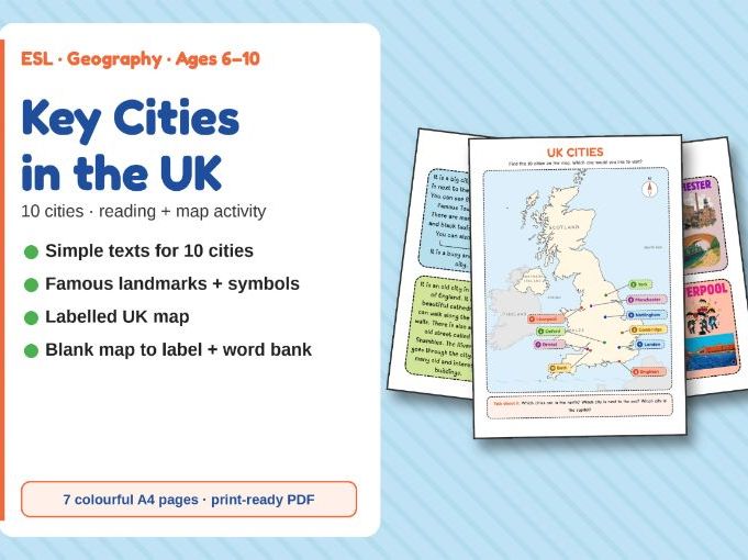 Key Cities in the UK – ESL Resource or Cross‑Curricular worksheets + map activity