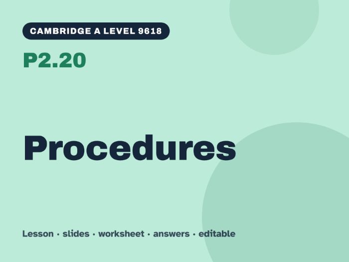 Cambridge A Level Computer Science 9618 – P2.20 Procedures – Lesson & Worksheet