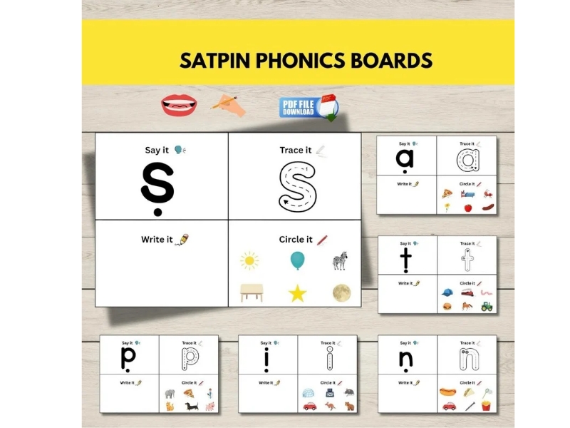 SATPIN Phonics Activity Boards , Group 1 Mats, Initial Sounds Practice