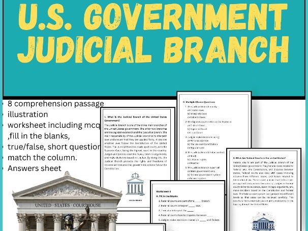 U.S. Government: Judicial Branch – Reading Comprehension Passages & Worksheets (Grades 6–9)