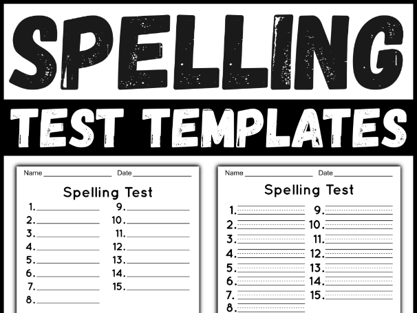 Spelling Test Template with 15 Words & Dictation Sentences - Handwriting Lines Included