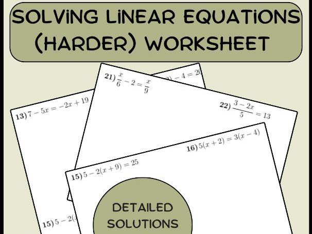 Solving linear equations (harder) worksheet (with solutions)