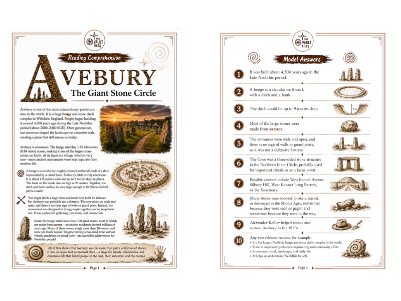 Avebury Reading Comprehension with Questions and Answers (KS3 History)