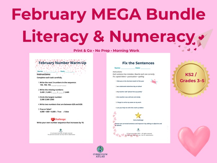 February MEGA Bundle – Literacy & Numeracy Morning Work (KS2 / Grades 3–5)