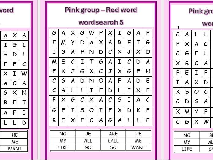RWI pink group wordsearch (red words)