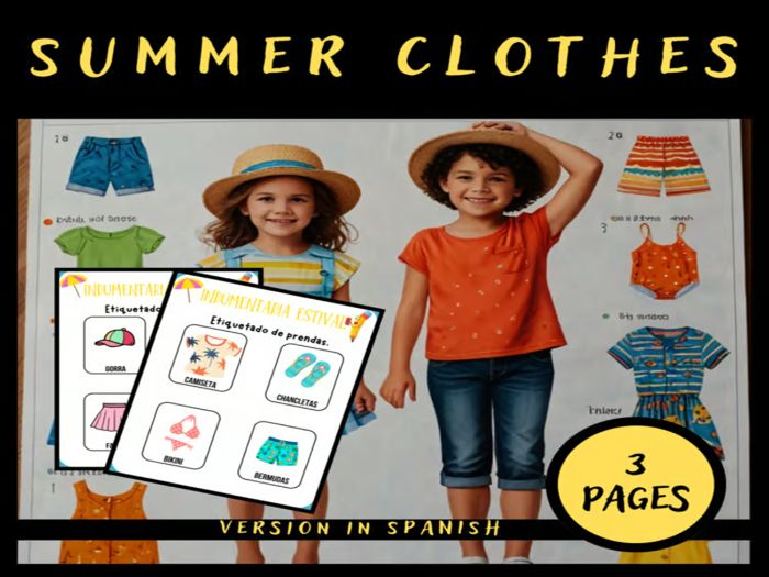Summer Clothes: Clothing Vocabulary Cards in Spanish