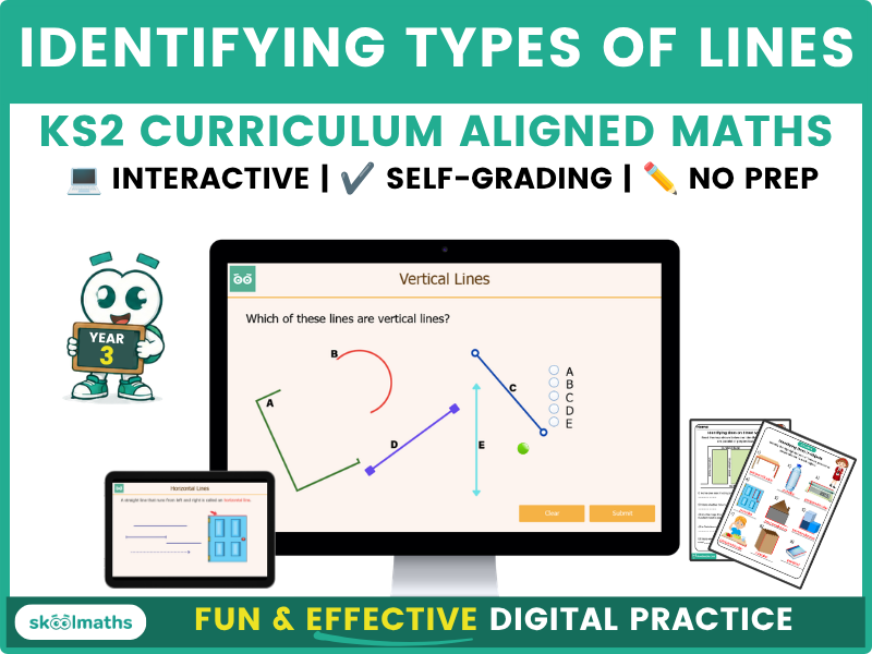 Identifying Types of Lines- Year 3 Digital Lesson and Self-Marking Activities + Worksheets