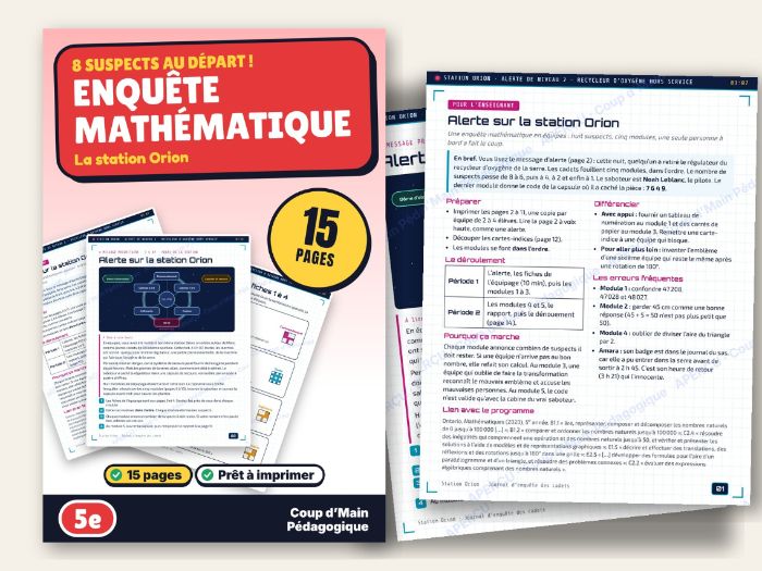 French Math Mystery Grade 5 Space Station Escape | Enquête mathématique 5e