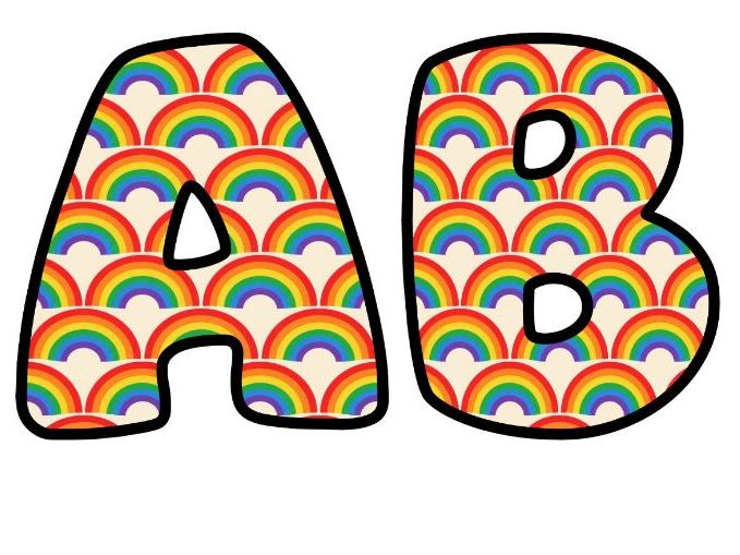Rainbow Rows Cream Bubble Letters | Rainbow Bulletin Board Letters | Printable Alphabet A-Z and 0-9