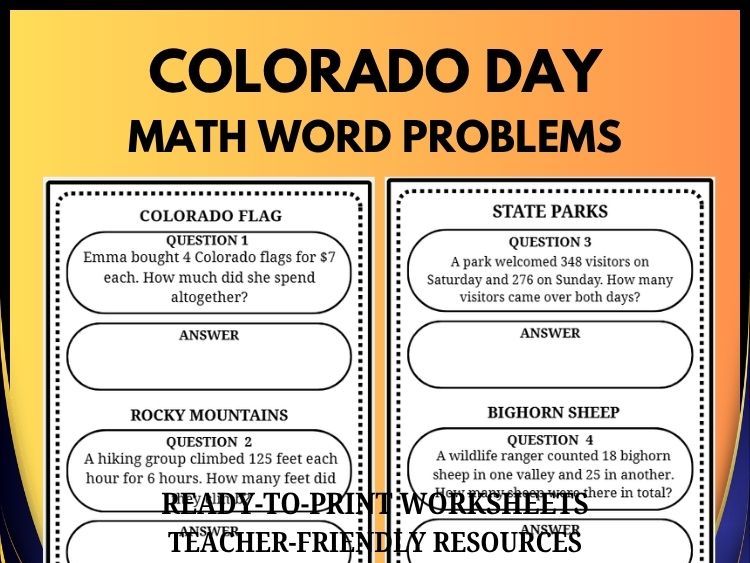 Colorado Math Word Problems | 40 Colorado-Themed Problems & Answer Key