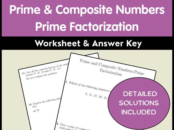 Prime & Composite Numbers | Prime Factorization Worksheet & Answer Key