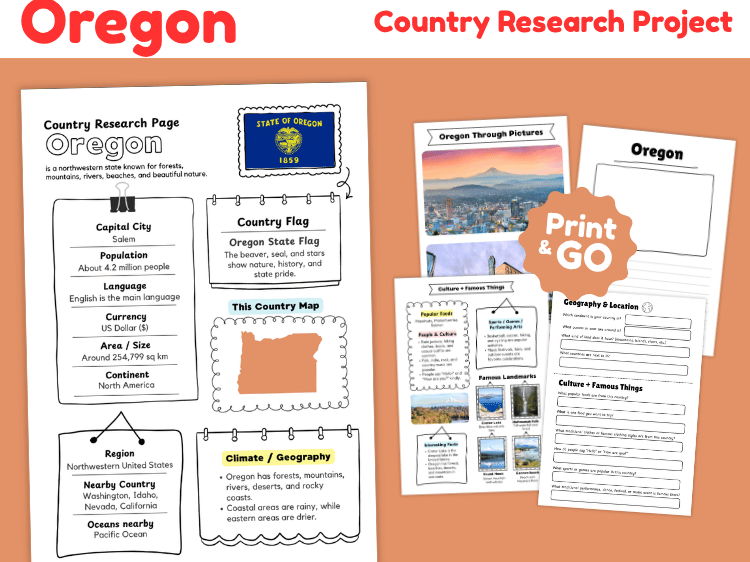 Oregon State Research Project | US Geography & State Study Worksheets