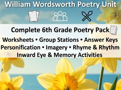 Daffodils by William Wordsworth - year 6 worksheet  bundle
