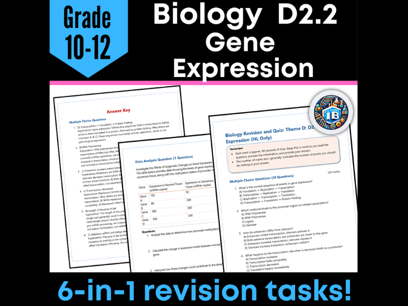 IB DP Biology D2.2 Gene Expression Quiz and Revision Worksheets 2026