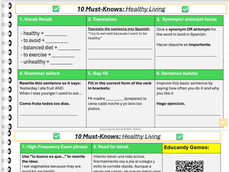 GCSE Spanish revision: 100 Bitesize Must-knows(Exam skills practice activities)
