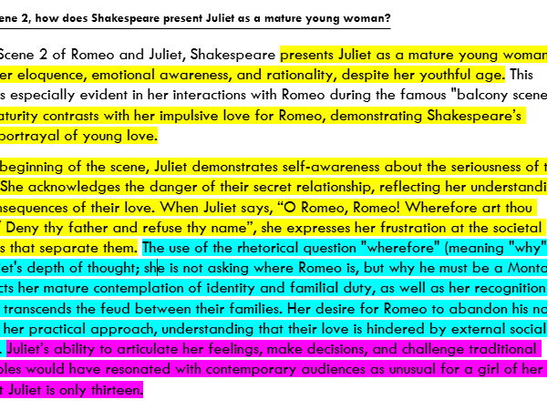 High-level model essay on Juliet as mature in Romeo and Juliet