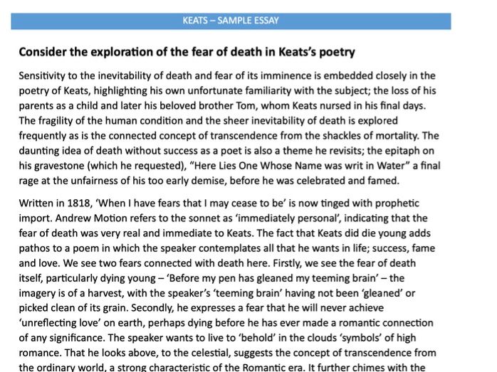 John Keats - On the Fear of Death essay