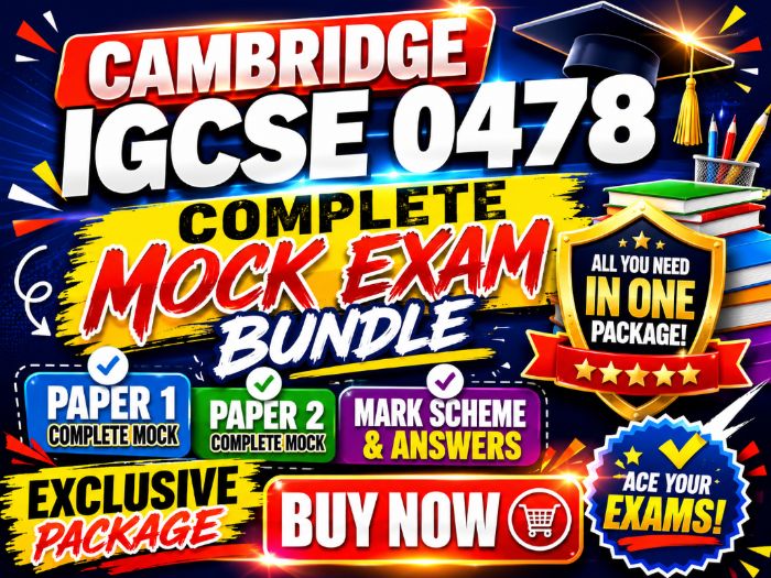 Cambridge IGCSE 0478 Complete Mock Exam Bundle | Papers 1 & 2, Mark Scheme & Answers