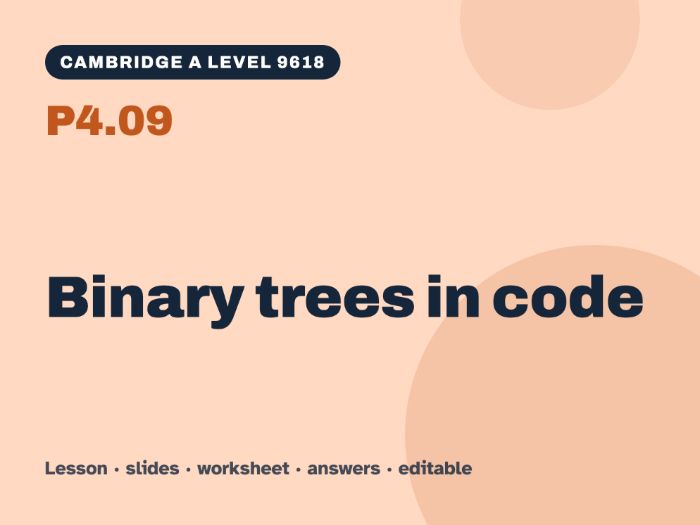 Cambridge A Level Computer Science 9618 – P4.09 Binary trees in code – Lesson & Worksheet