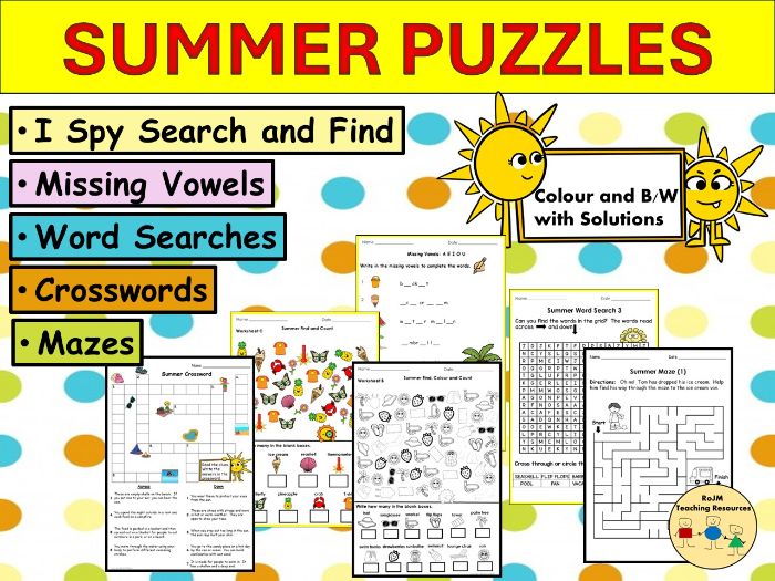 Summer Puzzles Word Searches Mazes Crosswords Missing Vowels