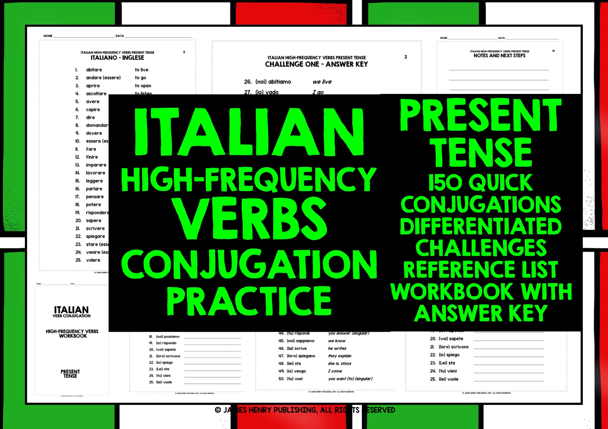 Italian Present Tense Conjugation Practice Teaching Resources