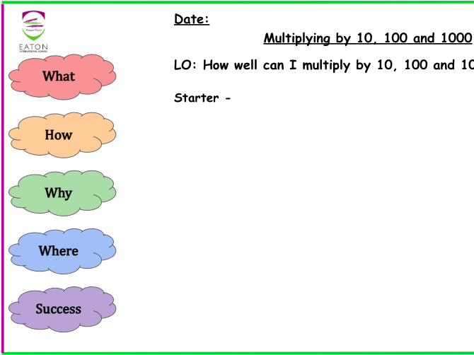 Primary - Multiplying / Dividing by 10, 100 and 1000