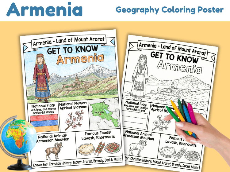 Armenia Geography Coloring Poster | Country Facts Activity