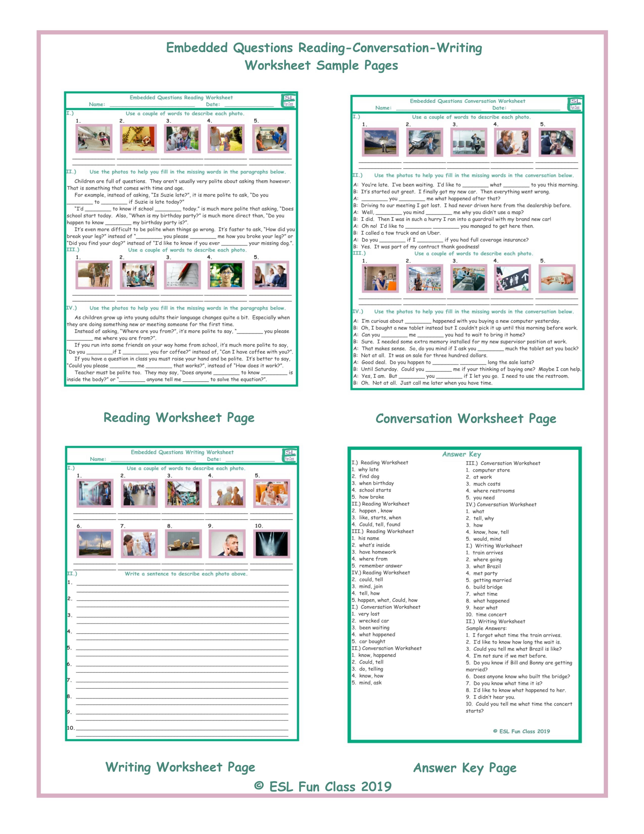 embedded questions reading conversation writing worksheets teaching resources