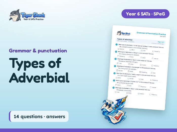 Types of Adverbial Worksheet: Year 6 SPaG