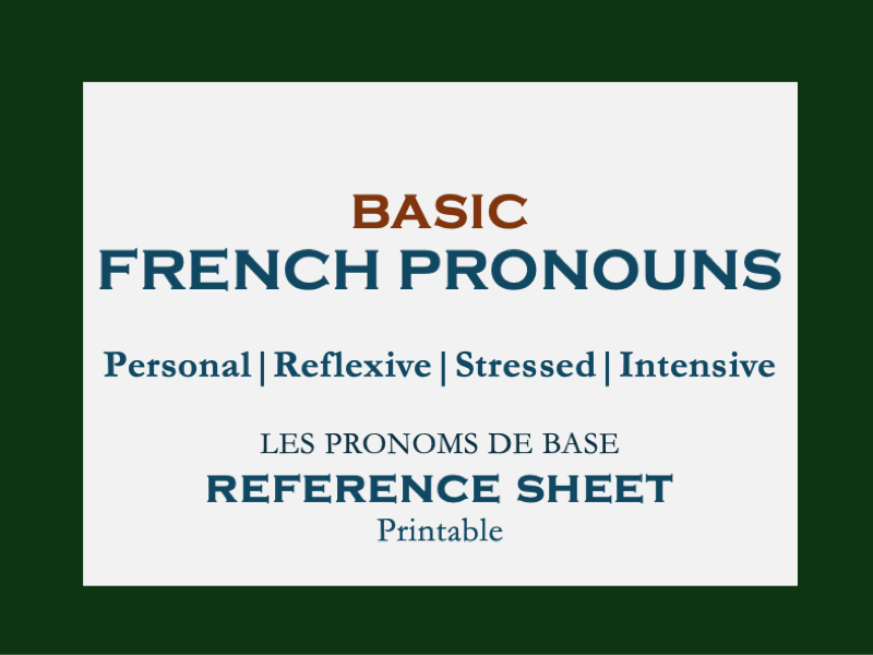 BASIC FRENCH PRONOUNS - LES PRONOMS FRANÇAIS DE BASE - REFERENCE SHEET/CHEAT SHEET
