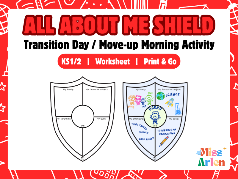 All About Me Shield / Coat of Arms - Transition Day / Move-Up Morning Activity Worksheet