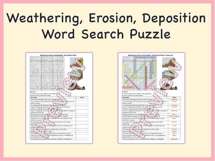 Weathering, Erosion, and Deposition - Word Search Puzzle Activity (Printable PDF)