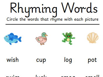 Year 1 rhyming words activity sheet