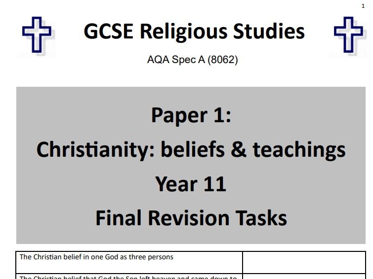 Christianity: Beliefs (Paper 1, AQA GCSE Religious Studies) - student revision activities booklet