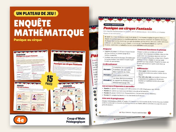 French Math Mystery Grade 4 Circus Game Board | Enquête mathématique 4e