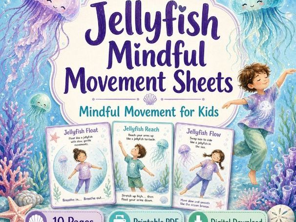 Jellyfish Mindful Movement Sheets | Mindful Movement for Kids | Printable PDF | Digital Download