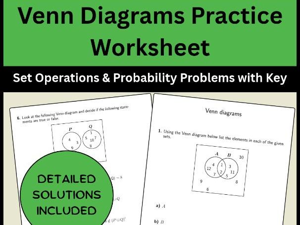 Venn Diagrams Practice Worksheet Set Operations & Probability Problems with Key