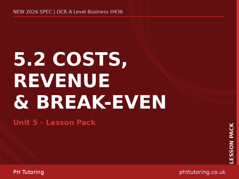 NEW 2026 OCR A Level Business H436 – 5.2 Costs, Revenue & Break-Even – LESSON PACK